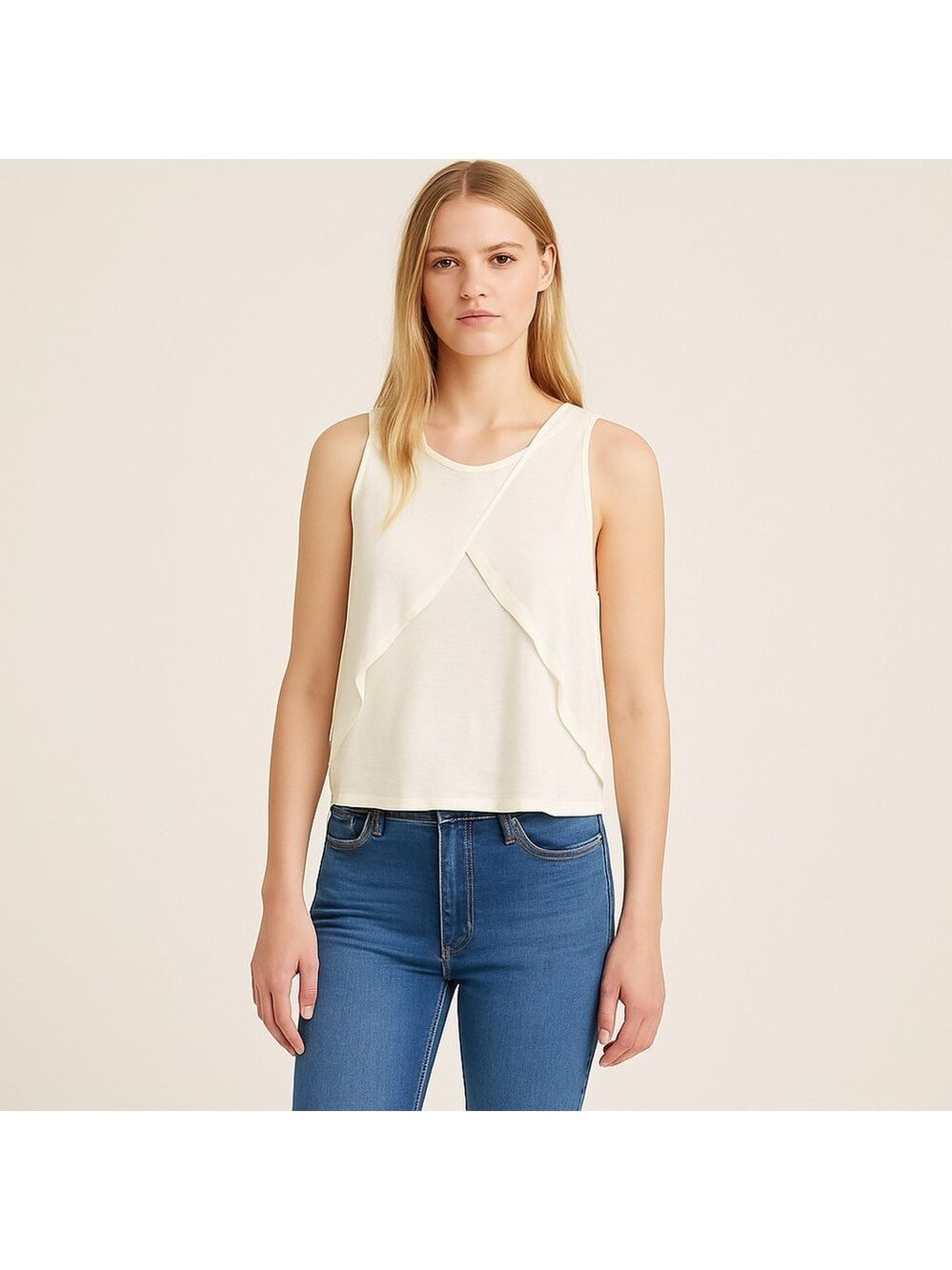 Free People Ivory Layered Crossover Tank Top Sleeveless Boho Soft Knit Size Smal